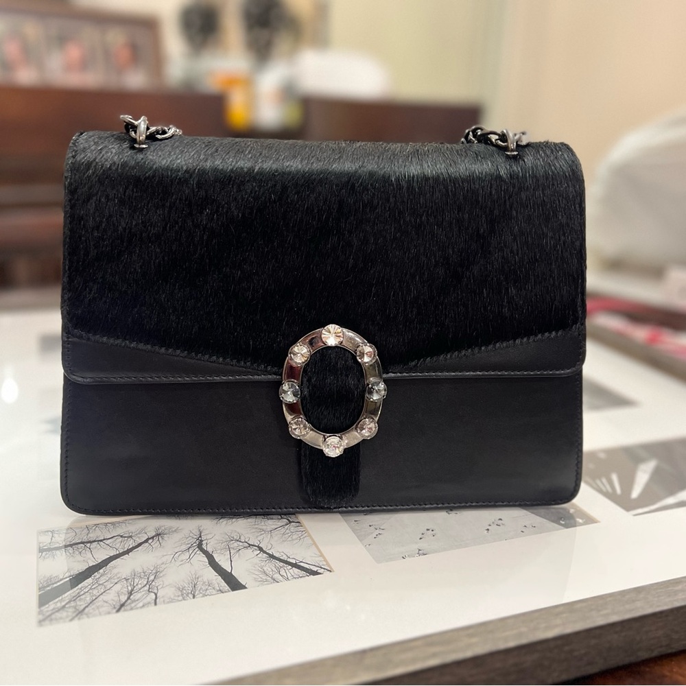 CAVALCANTI Italian black leather cowhide shoulder bag